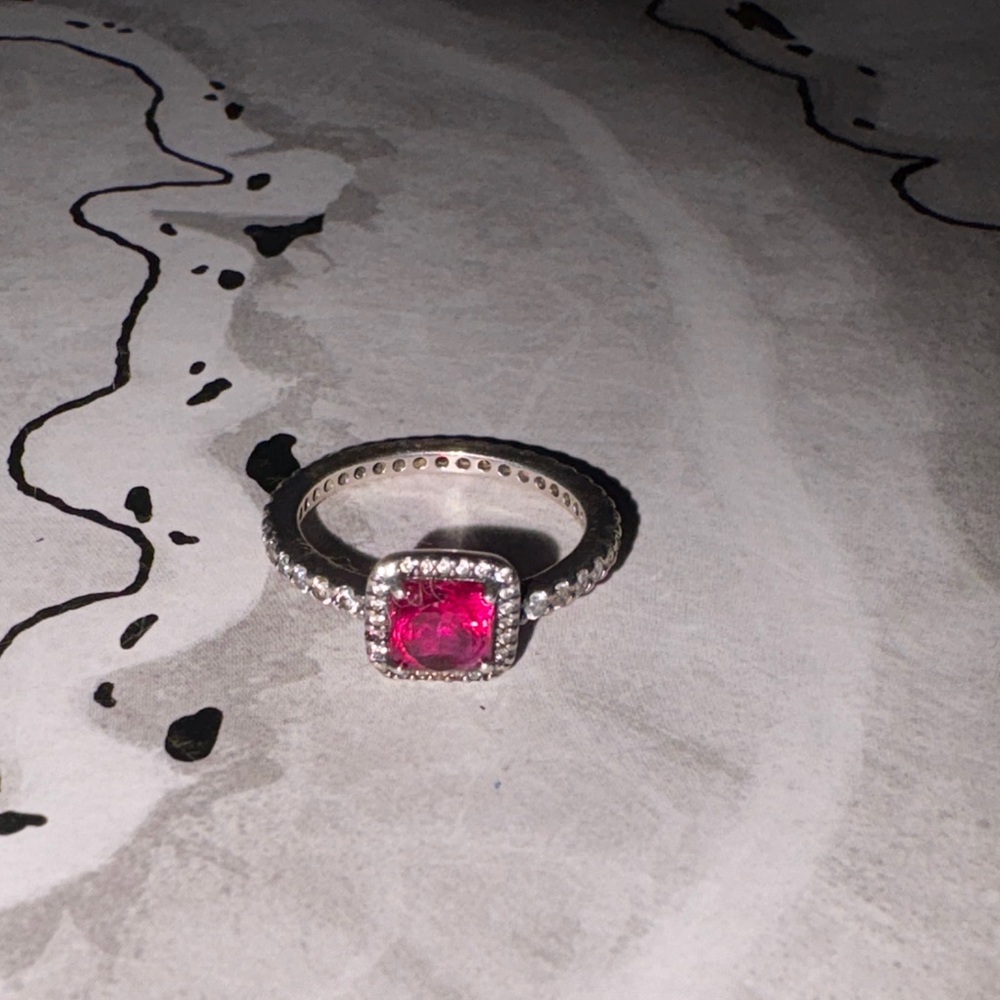 Pandora ALE 925 Sterling Silver Pink Cushion-Cut Ring (Size 6 / 52)